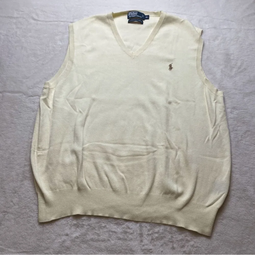Polo Ralph Lauren Men’s XL Pima Cotton Sweater Vest Pale Yellow V-Neck Pony